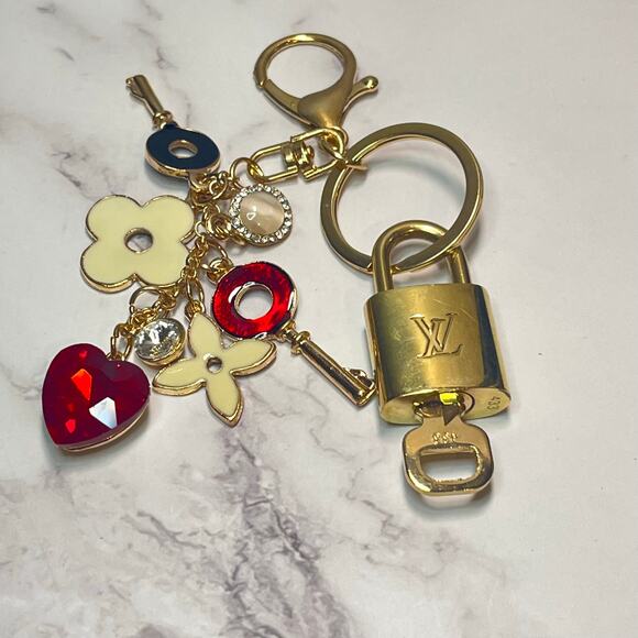 Louis Vuitton Lock & Key Set #433 on a Charm Cluster Keychain/Bag Charm - Picture 1 of 5